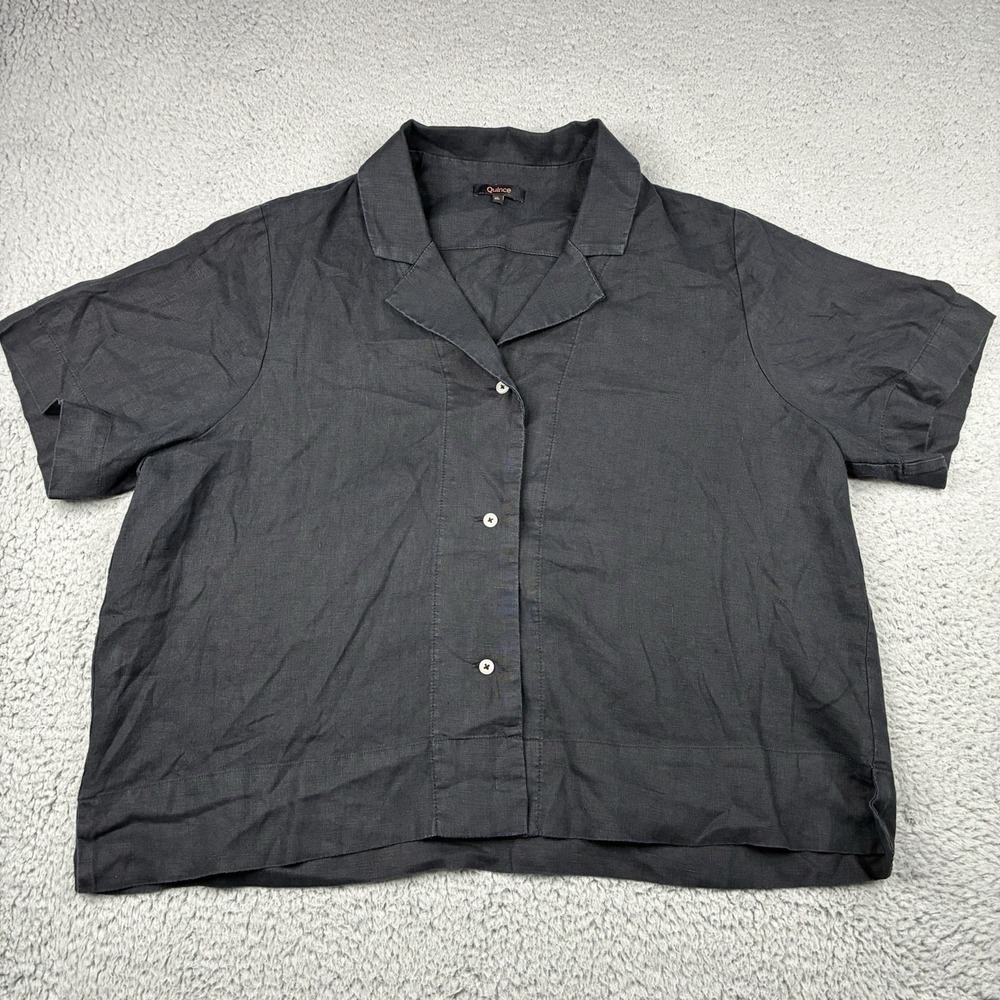 Quince Women's XL Black 100% European Linen Short Sleeve Button Up Shirt
